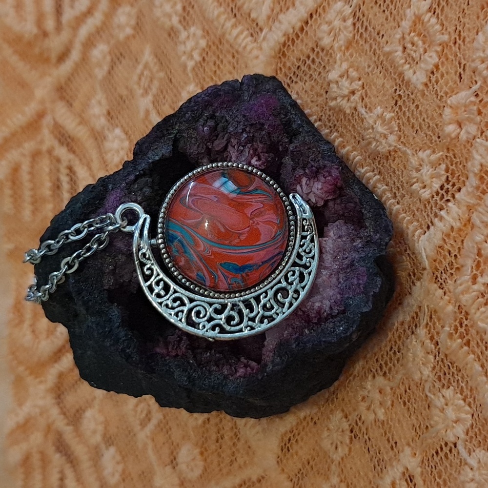 Duel Sided Fluid Art Moon Necklace 🌙